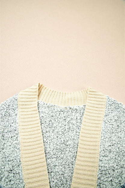 High-rise Patchwork Side Pockets Open Front Cardigan