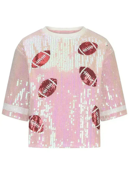 Sequin Football Top - Sparkling Half-Sleeve Blouse | Femstylo