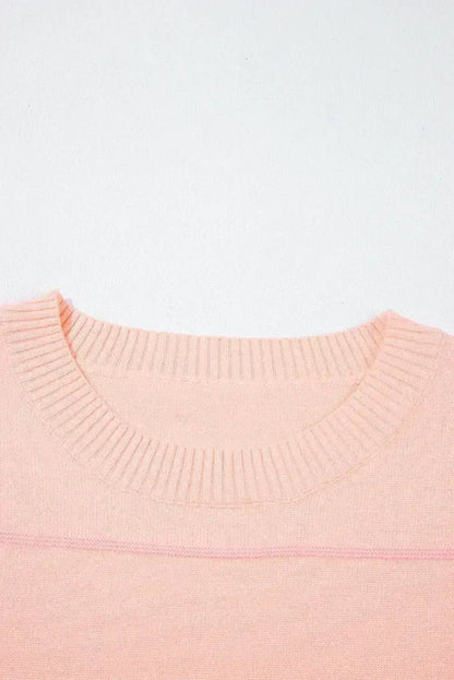 White Striped Half Sleeve Drop Shoulder Sweater