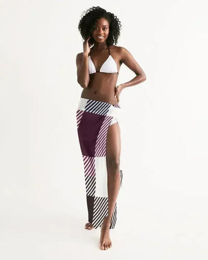 Sheer Sarong Swimsuit Cover Up Wrap / White Grid