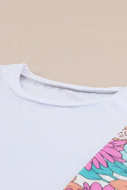 Floral Patchwork Top - Short Sleeve Summer Tee | Femstylo