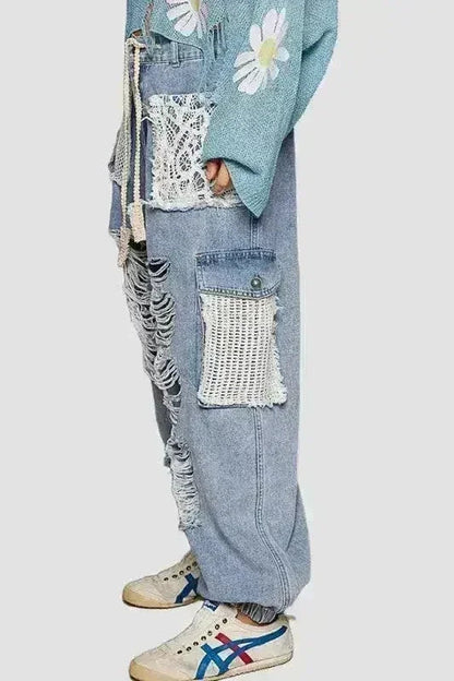 POL Crochet Patch Distressed Washed Jeans