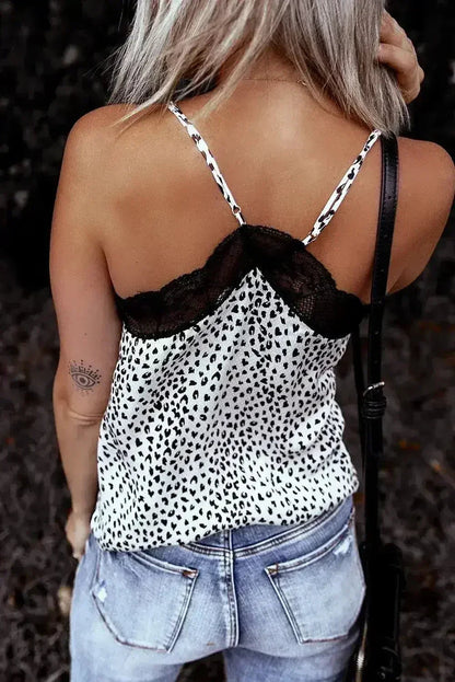 Spaghetti Strap Printed Lace Tank Top