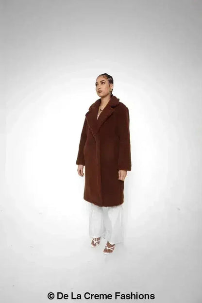 Jackie Double Breasted Borg Teddy Midi Coat