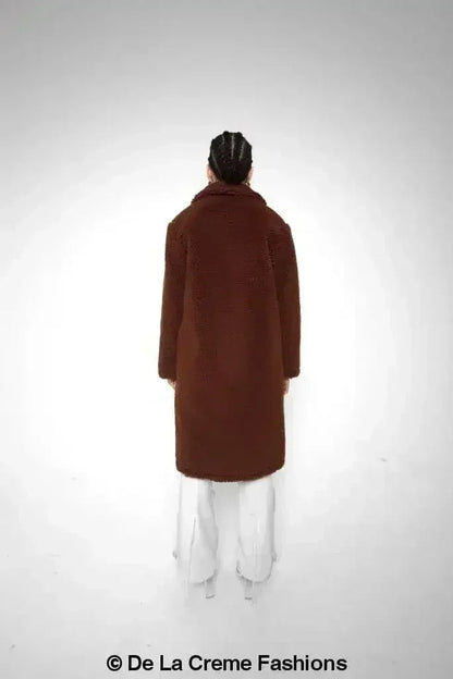 Jackie Double Breasted Borg Teddy Midi Coat