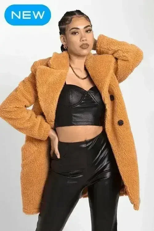 Janine Double Breasted Borg Teddy Coat