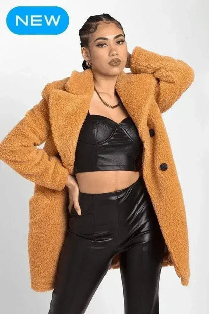 Janine Double Breasted Borg Teddy Coat