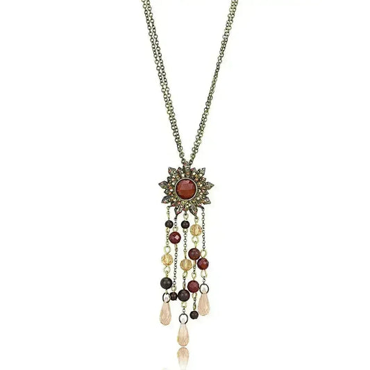 Antique Copper Onyx Pendant | Brass Chain with Garnet Stone - Femstylo