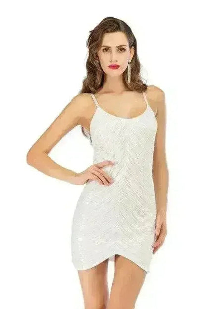 Sequin dress stretch sequin skirt open back beaded spaghetti strap