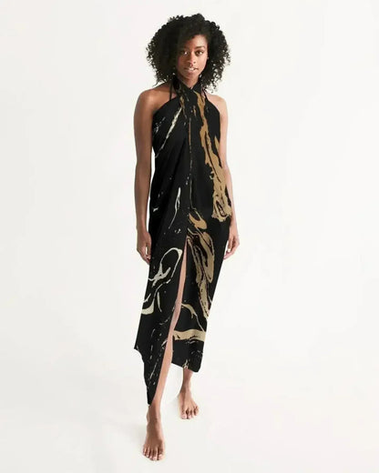 Sheer Swimsuit Cover Up Abstract Print Gold and Black