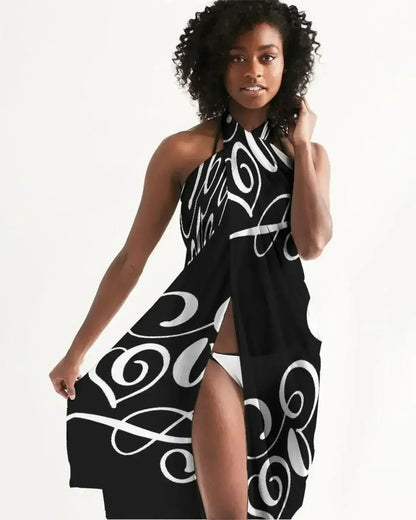 Sheer Sarong Swimsuit Cover Up Wrap / Love Black