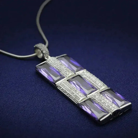 TS026 - Rhodium 925 Sterling Silver Chain Pendant with AAA Grade CZ