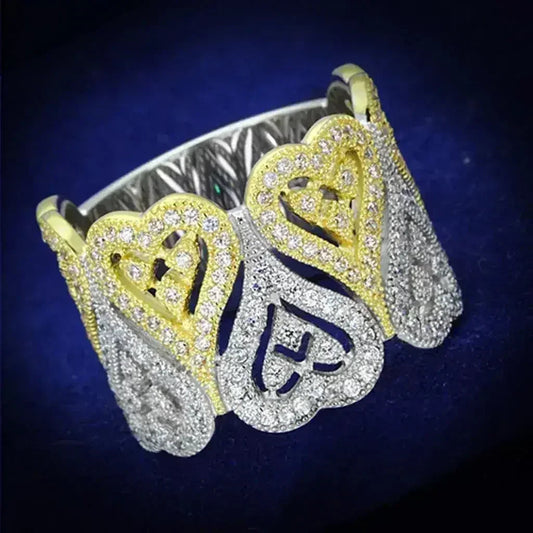 TS126 Gold & Rhodium Sterling Silver Ring – AAA Champagne CZ