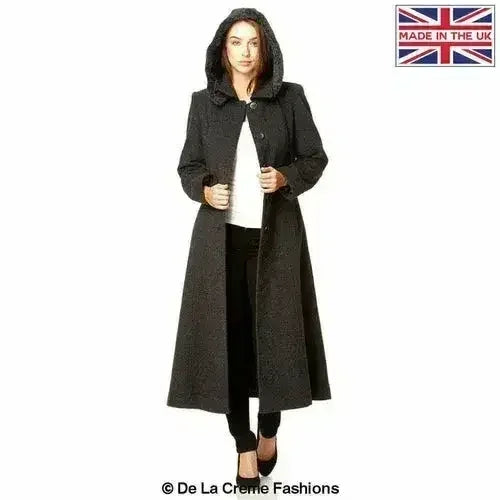 Wool Blend Faux Fur Trim Hooded Long Coat