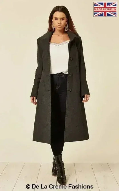 Wool Blend Hooded Mid Length Coat (1704)