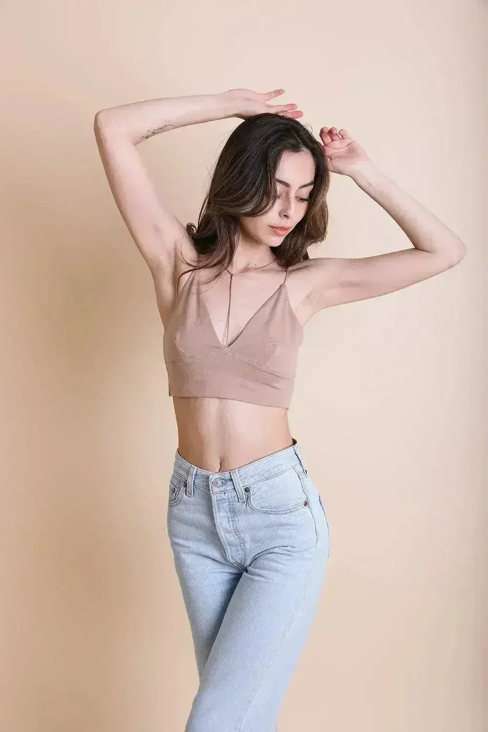 Y-Neck Plunge Crop Top - Stretchy Comfort | Femstylo